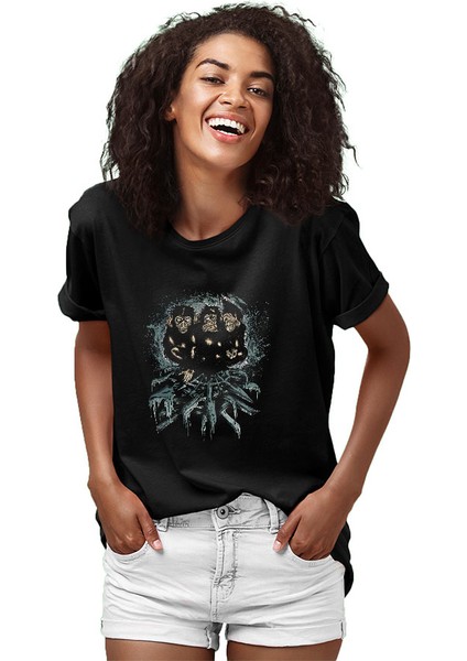 Üç Maymun Siyah Unisex Tişört T-Shirt