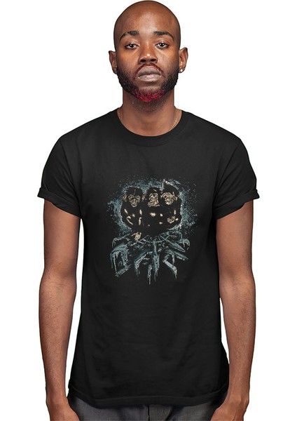 Üç Maymun Siyah Unisex Tişört T-Shirt