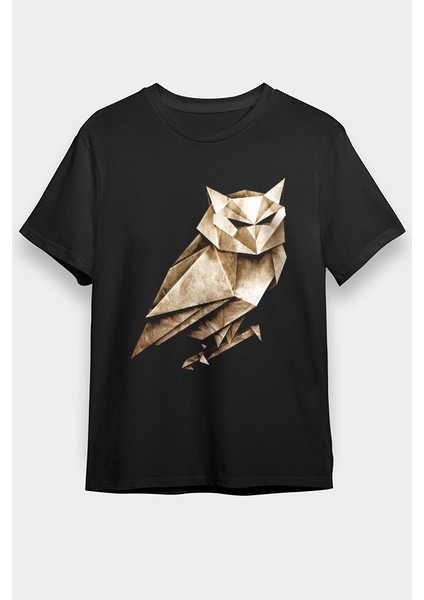 Origami Baykuş Siyah Unisex Tişört T-Shirt