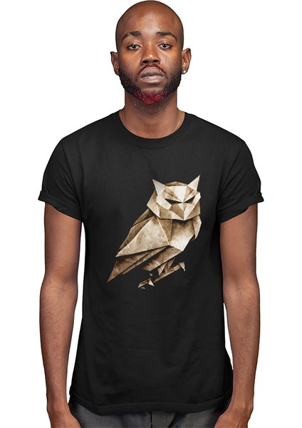 Origami Baykuş Siyah Unisex Tişört T-Shirt modelleri