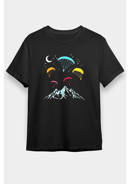 Yamaç Paraşütü - Paragliding Siyah Unisex Tişört T-Shirt