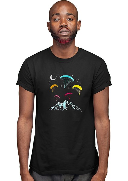 Yamaç Paraşütü - Paragliding Siyah Unisex Tişört T-Shirt