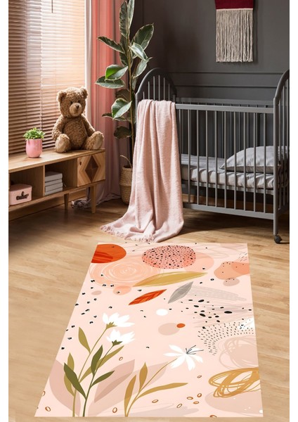 Geometrik Şekiller ve Çiçekler Yıkanabilir Kaymaz Taban Leke Tutmaz Çocuk Odası Halısık