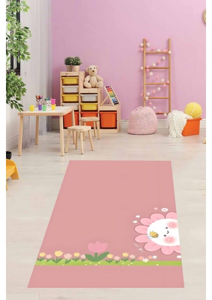 Sevimli Papatya Arı Çiçekli Bahçeli Yıkanabilir Kaymaz Taban Leke Tutmaz Çocuk Odası Halısık