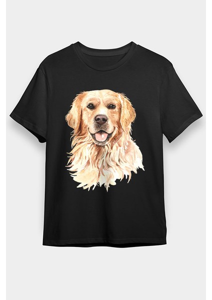 Hadi Oynayalım Golden Retriever Siyah Unisex Tişört T-Shirt