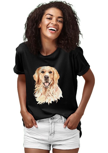 Hadi Oynayalım Golden Retriever Siyah Unisex Tişört T-Shirt fiyatları