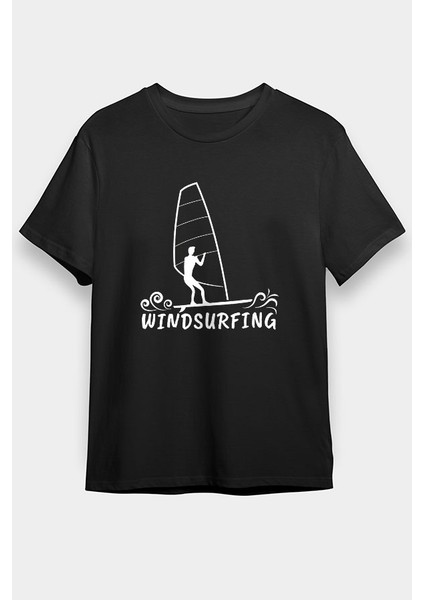 Rüzgar Sörfü - Windsurf Siyah Unisex Tişört T-Shirt