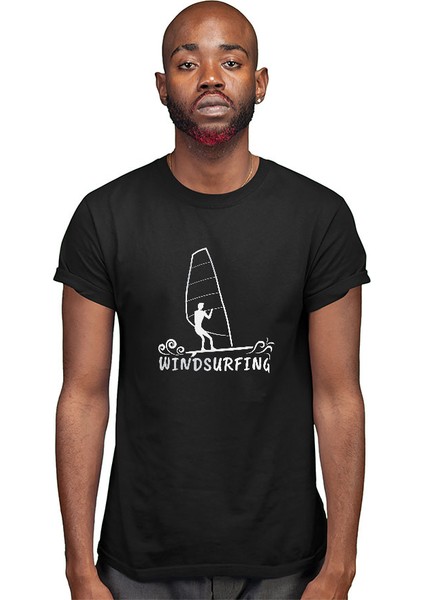 Rüzgar Sörfü - Windsurf Siyah Unisex Tişört T-Shirt modelleri