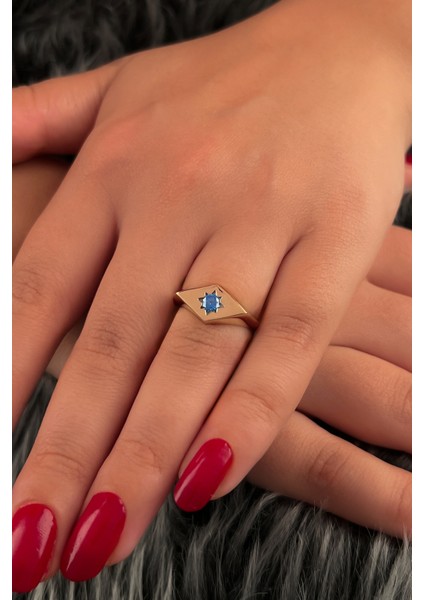 14 Ayar Altın Aquamarine Taş Detaylı Dörtgen Yüzük fiyatları