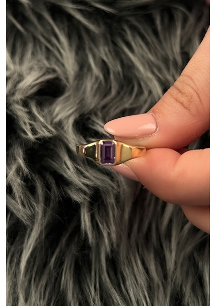14 Ayar Altın Ametist Taşlı Baget Yüzük fırsatları