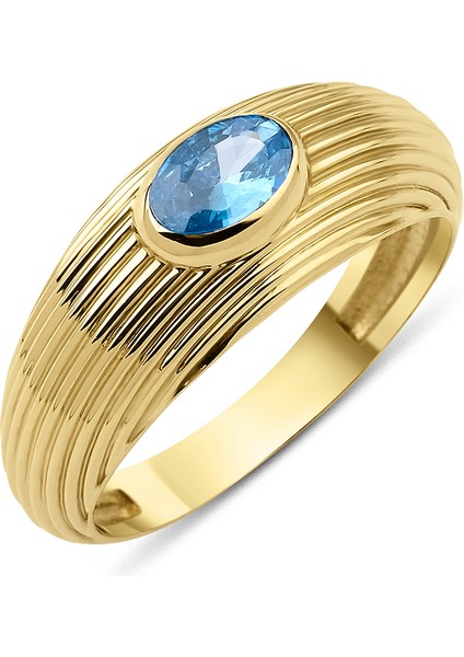 14 Ayar Altın Aquamarine Detaylı Yüzük
