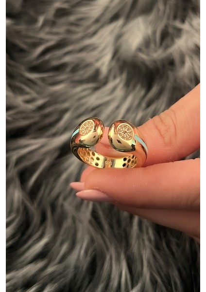 14 Ayar Altın Firuze Şerit Detaylı Taşlı Yüzük modelleri