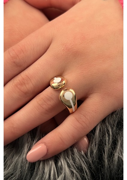 14 Ayar Altın Sedef Şerit Detaylı Yüzük