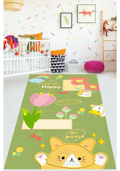 My World Yazılı Kedi Desen Yıkanabilir Kaymaz Taban Leke Tutmaz Çocuk Odası Halısı fiyatları