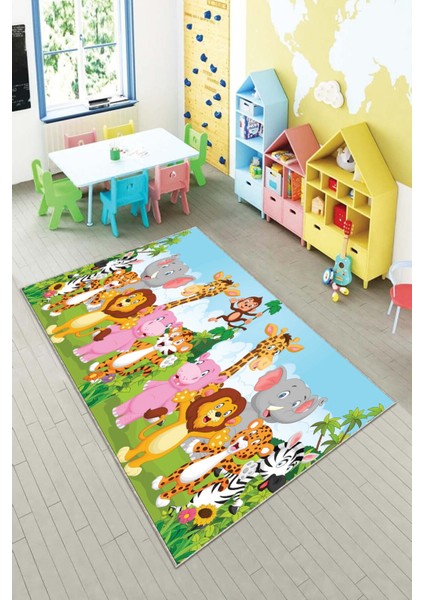 Ekonomik Desenli Renkli Dijital Baskı Yıkanabilir Kaymaz Taban Modern Çocuk Halısı.(Süngersiz)