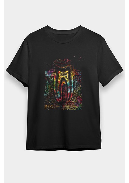 Diş Diyagramı Diş Hekimi Siyah Unisex Tişört T-Shirt
