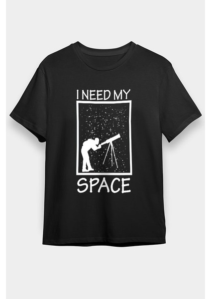 Teleskop Astronomi Siyah Unisex Tişört T-Shirt