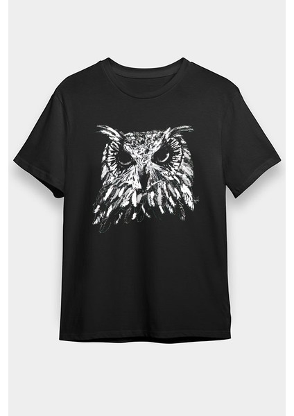 Gizemli Baykuş Siyah Unisex Tişört T-Shirt