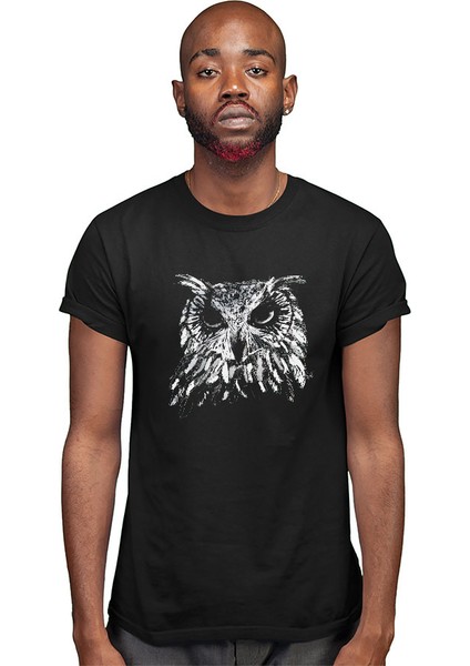 Gizemli Baykuş Siyah Unisex Tişört T-Shirt modelleri