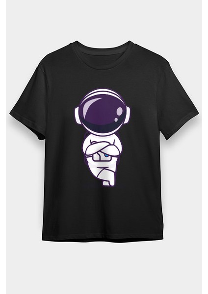 Sıkılmış Astronot Siyah Unisex Tişört T-Shirt