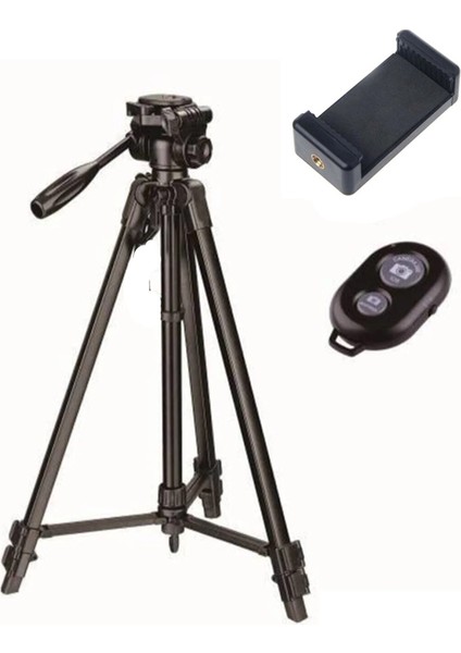 135CM Tripod Ios ve Android Uyumlu Bluetooth Kumandalı Tripot Cep Telefonu Video Kamera Projeksiyon Cihazı Uyumlu Telefon Tutuculu Üç Ayak Tripod