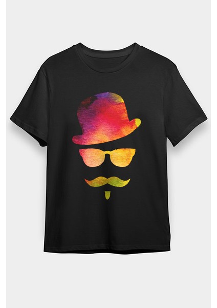 Retro Hipster Siyah Unisex Tişört T-Shirt