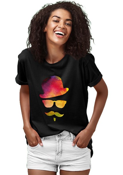 Retro Hipster Siyah Unisex Tişört T-Shirt