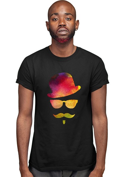 Retro Hipster Siyah Unisex Tişört T-Shirt