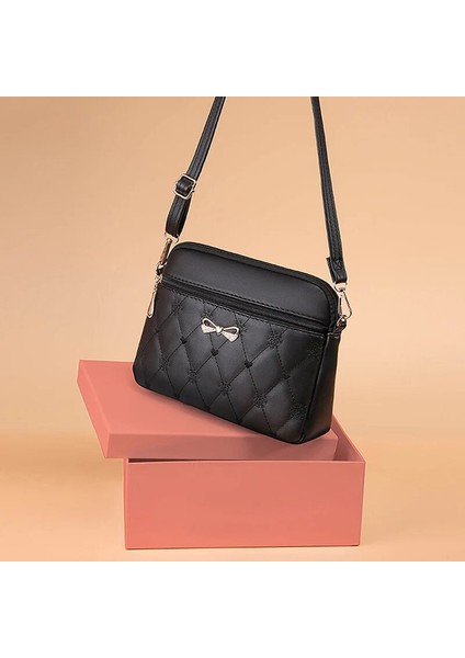 Pu-Siyah Tarzı 23X11X16CM Kadın Postacı Çantası Su Geçirmez Naylon Omuz Tote Yüksek Li Küçük Çanta Kadın Seyahat Crossbody Çanta Üstten Saplı Çanta (Yurt Dışından)