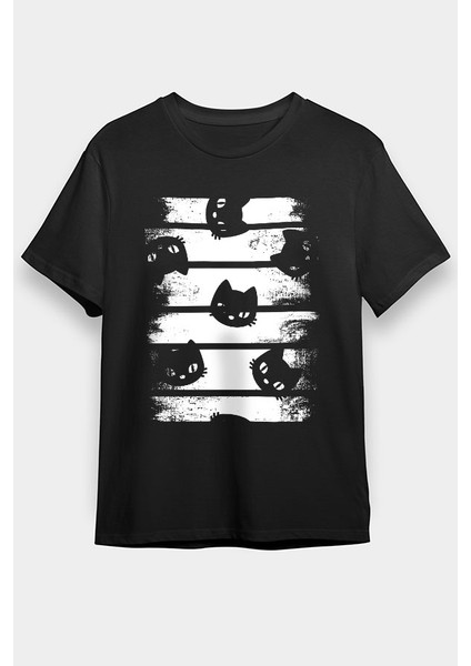 Kara Kedi Siyah Unisex Tişört T-Shirt
