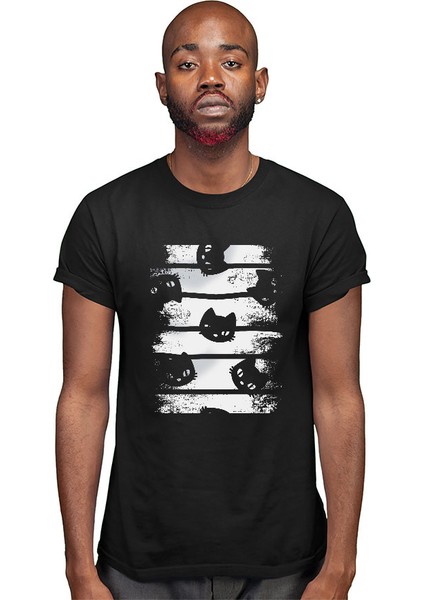 Kara Kedi Siyah Unisex Tişört T-Shirt