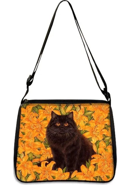YXBCAT09X Stili 25CMX30CM Moda Prenses Çanta Yaramaz Yavru Bayan Askılı Çanta Kızlar Omuz Crossbody Çanta Yağlıboya Kedi Baskı Saklama Çantası (Yurt Dışından) fırsatları