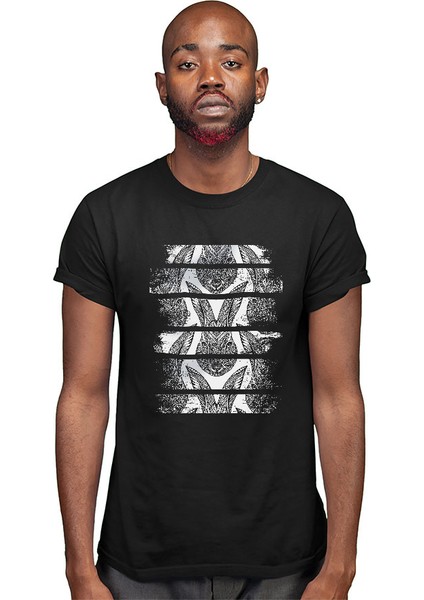 Desenli Tavşan Siyah Unisex Tişört T-Shirt modelleri