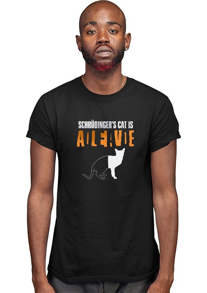 Schrödinger'in Kedisi Ölü Canlı Siyah Unisex Tişört T-Shirt modelleri