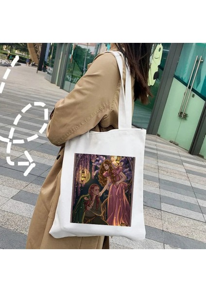 A195 Tarzı 35X40CM Sis ve Öfke Mahkemesi Dikenler ve Güller Yıldız Karikatür Kadın Kanvas Çanta Shopper Pamuk Çanta Tote Omuz Eko Alışveriş Çantaları (Yurt Dışından)