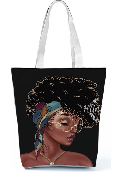 No.4 Stili 23-27CM Retro Siyah Afrika Kız Omuz Çantası Tasarımcı Yıldızlı Gökyüzü Yağlıboya Çanta Büyük Kapasiteli Eko Yeniden Kullanılabilir Kadın Rahat Tote (Yurt Dışından)