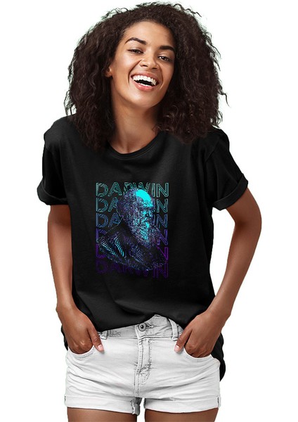 Charles Darwin Portre Siyah Unisex Tişört T-Shirt fiyatları