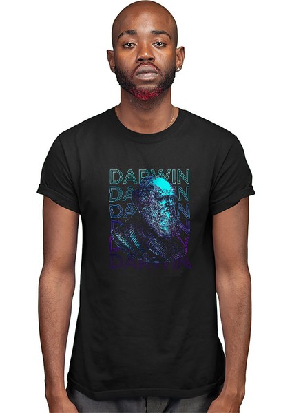 Charles Darwin Portre Siyah Unisex Tişört T-Shirt modelleri