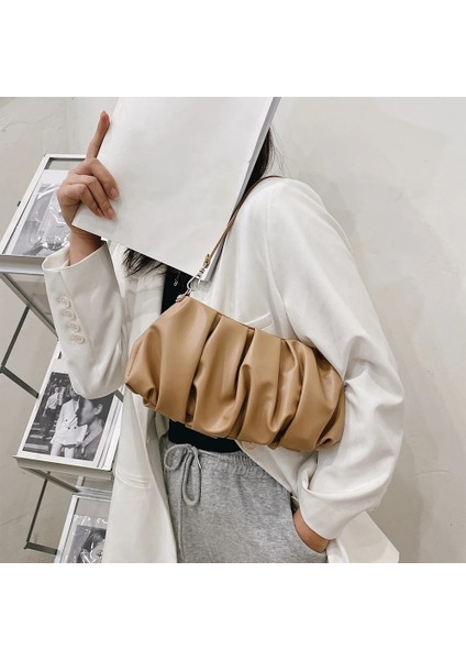 Turuncu Tarzı Moda Pilili Omuz Çanta Kadın Katı Pu Zarif Koltukaltı Bulut Çanta Kadınlar Için Сумка На Плечо Кожаная Сумка (Yurt Dışından) fırsatları