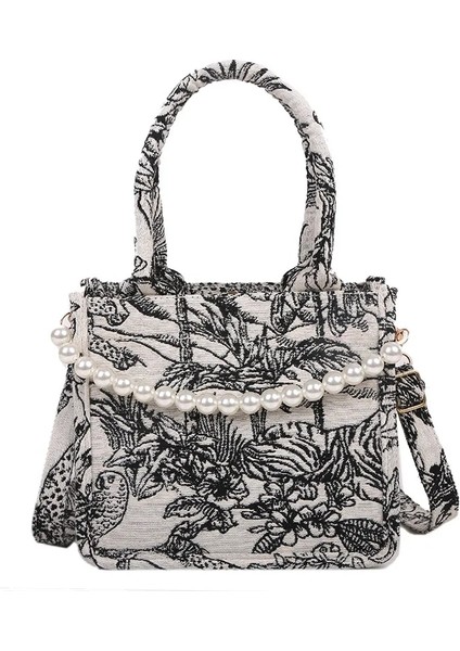 Küçük-2 Tarzı Lüks Tasarımcı Çanta Kadın Moda Tasarımcısı Çanta Için Jakarlı Nakış Omuzdan Askili Çanta Kadın Kızlar Alışveriş Tuval Tote (Yurt Dışından)
