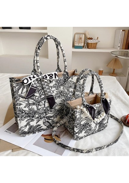 Küçük-2 Tarzı Lüks Tasarımcı Çanta Kadın Moda Tasarımcısı Çanta Için Jakarlı Nakış Omuzdan Askili Çanta Kadın Kızlar Alışveriş Tuval Tote (Yurt Dışından) fiyatları