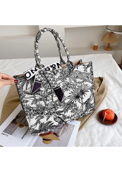 Küçük-2 Tarzı Lüks Tasarımcı Çanta Kadın Moda Tasarımcısı Çanta Için Jakarlı Nakış Omuzdan Askili Çanta Kadın Kızlar Alışveriş Tuval Tote (Yurt Dışından) modelleri