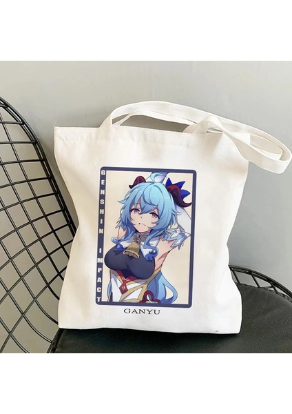B362G Stili Game Ge Impact Anime Tote Çanta Alışveriş Çantaları Alışveriş Çantası Omuz Çantası Büyük Kapasiteli Kadın Kanvas Çanta Yeniden Kullanılabilir Eko Çanta (Yurt Dışından)