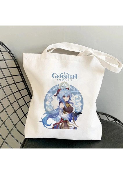B362G Stili Game Ge Impact Anime Tote Çanta Alışveriş Çantaları Alışveriş Çantası Omuz Çantası Büyük Kapasiteli Kadın Kanvas Çanta Yeniden Kullanılabilir Eko Çanta (Yurt Dışından) fırsatları