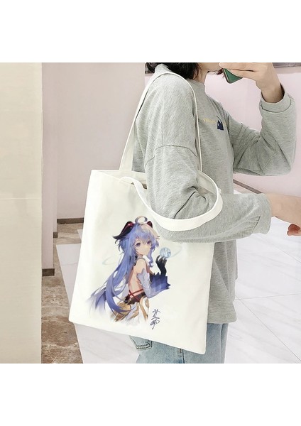 B362G Stili Game Ge Impact Anime Tote Çanta Alışveriş Çantaları Alışveriş Çantası Omuz Çantası Büyük Kapasiteli Kadın Kanvas Çanta Yeniden Kullanılabilir Eko Çanta (Yurt Dışından) indirimleri