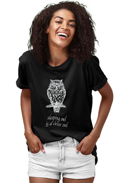 Baykuş Bir Baykuştur Siyah Unisex Tişört T-Shirt fiyatları
