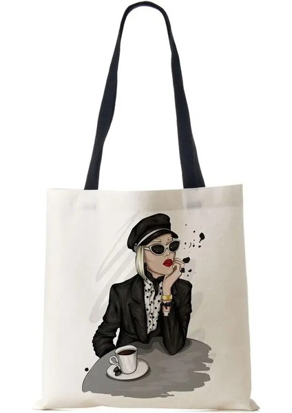 No.32 Tarzı Gril Tote Omuzdan Askili Çanta Kadın Yeniden Kullanılabilir Baskı Harajuku Rahat Kanvas Alışveriş Çanta Katlanabilir Seyahat Okul Yeniden Kullanılabilir Plaj Çantaları (Yurt Dışından)