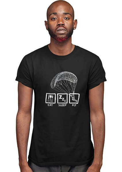 Yamaç Paraşütü - Paragliding Siyah Unisex Tişört T-Shirt modelleri