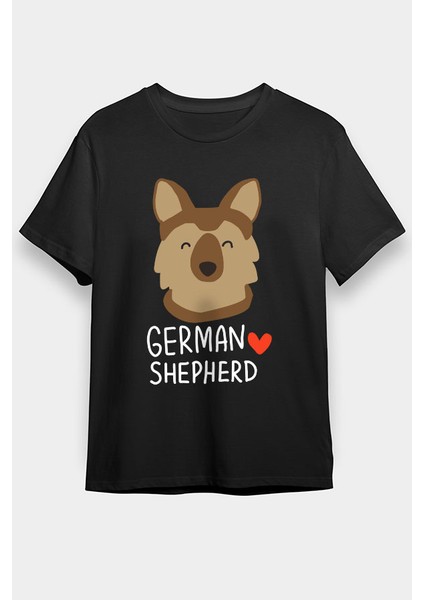 Sevimli Alman Kurdu Siyah Unisex Tişört T-Shirt