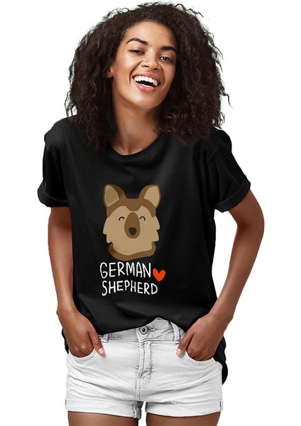 Sevimli Alman Kurdu Siyah Unisex Tişört T-Shirt fiyatları